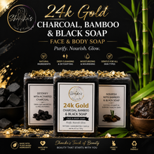 Cargar imagen en el visor de la galería, 24k Gold Charcoal, Bamboo and Black Soap face and body Soap
